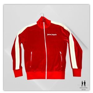 Red/Gold Velour Palm Angels Track Zip Up sweatshirt sweater stripe side